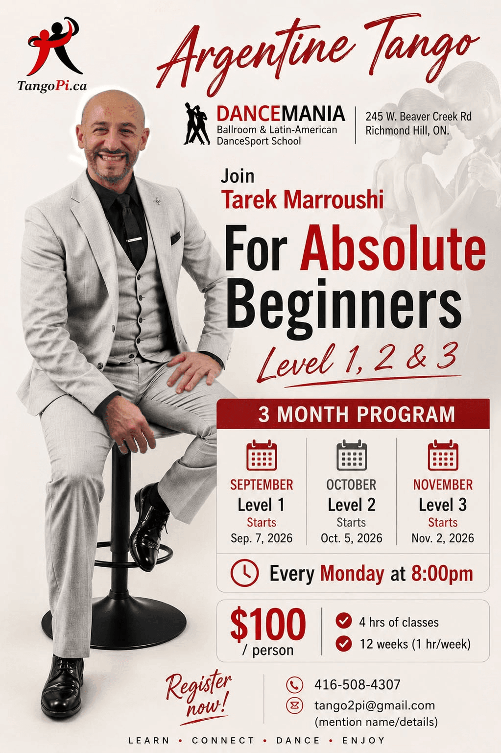 Tango Pi Absolute Beginners Level 1 program flyer for September 2026