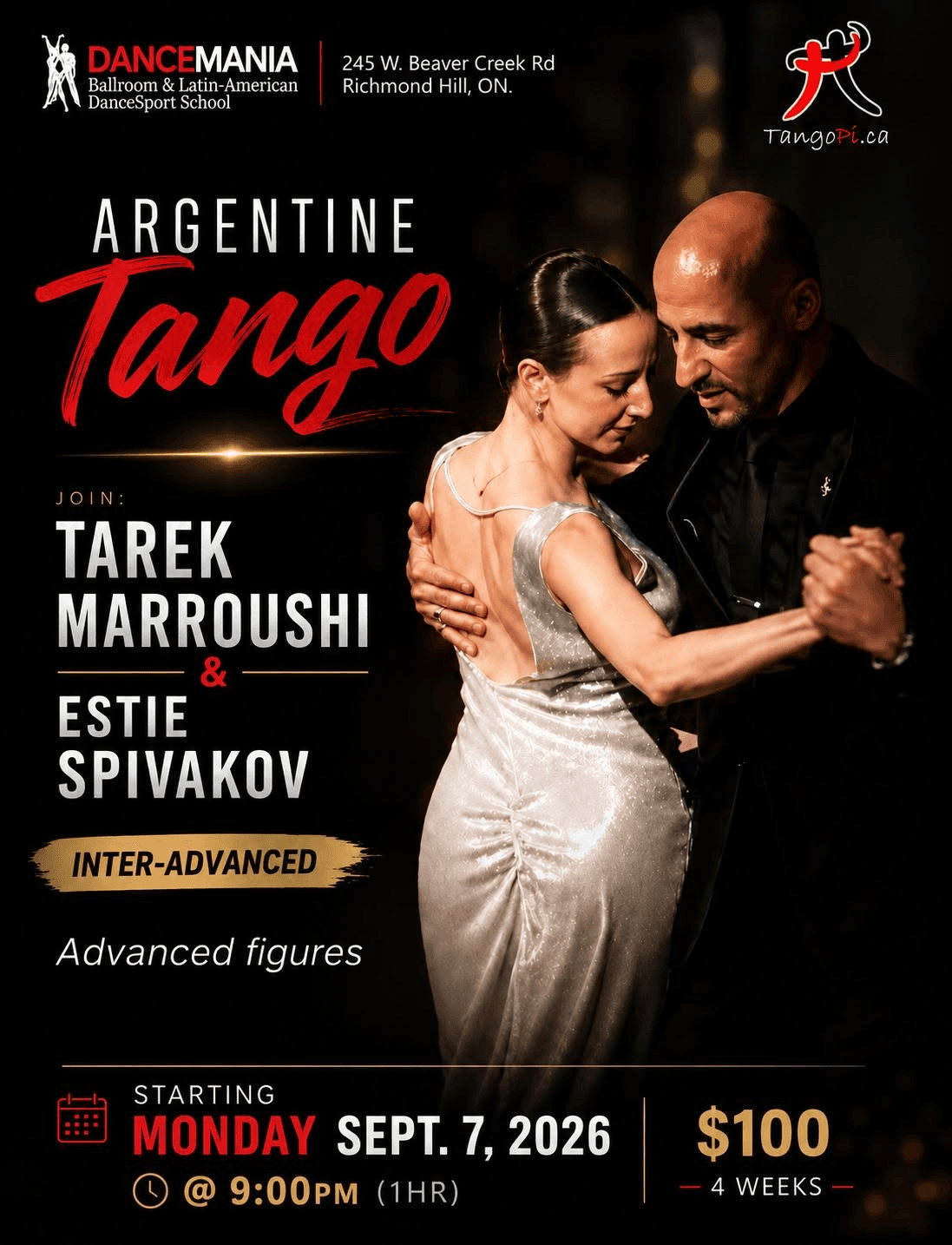 Tango Pi Intermediate–Advanced class flyer for September 2026